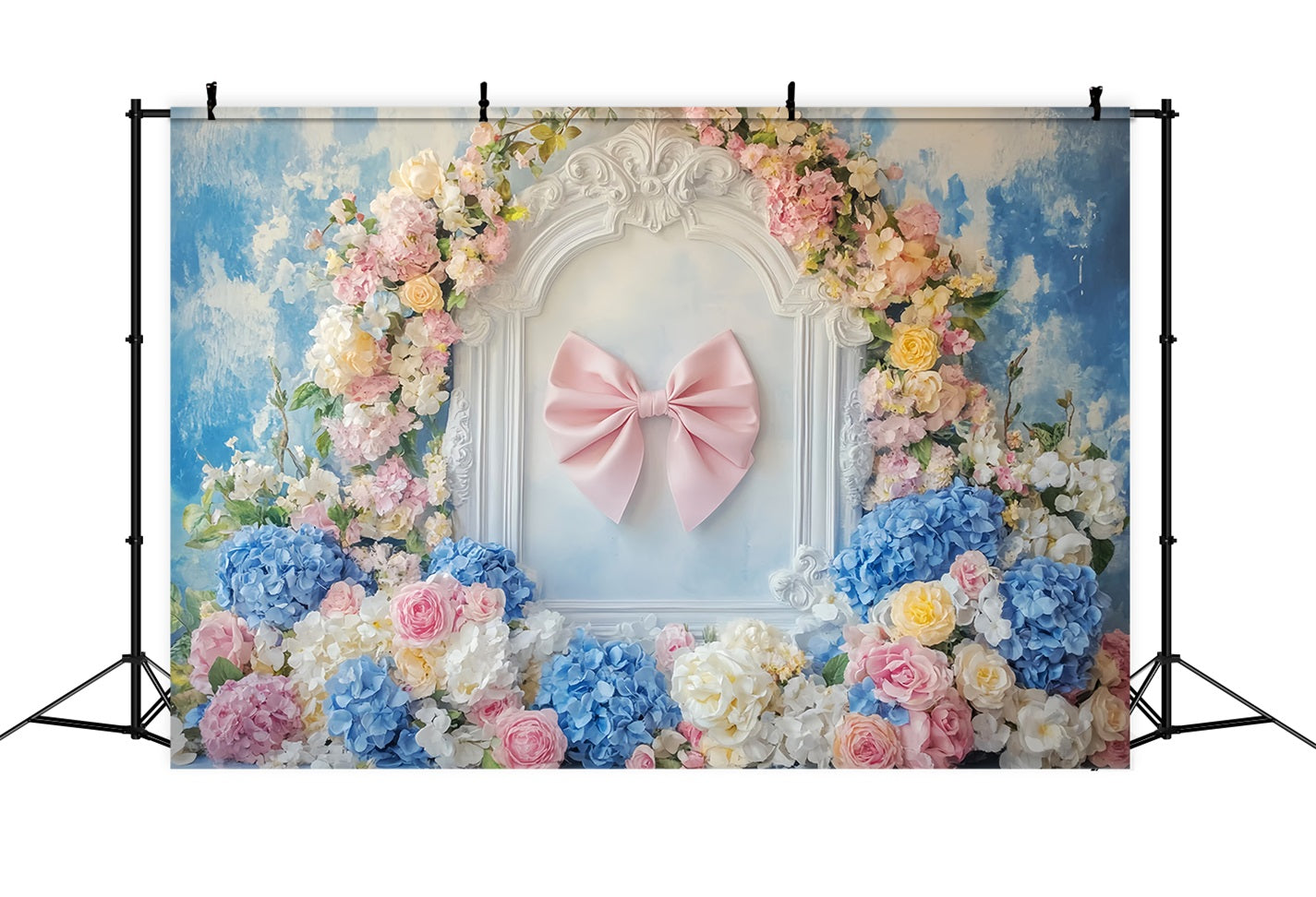 Pink Bow Backdrop Pink Ribbon Floral Frame Floral Backdrop LXX510-164