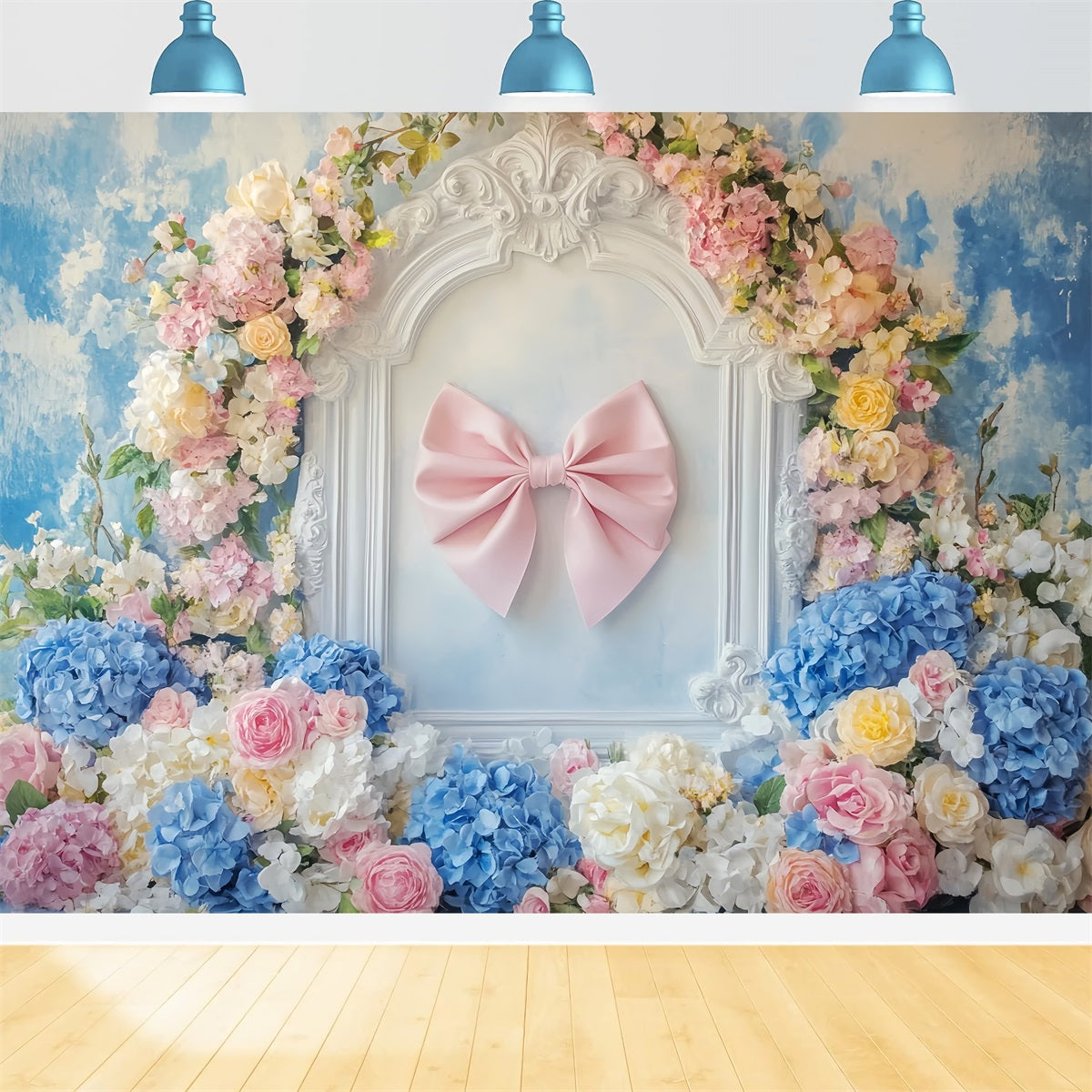 Pink Bow Backdrop Pink Ribbon Floral Frame Floral Backdrop LXX510-164