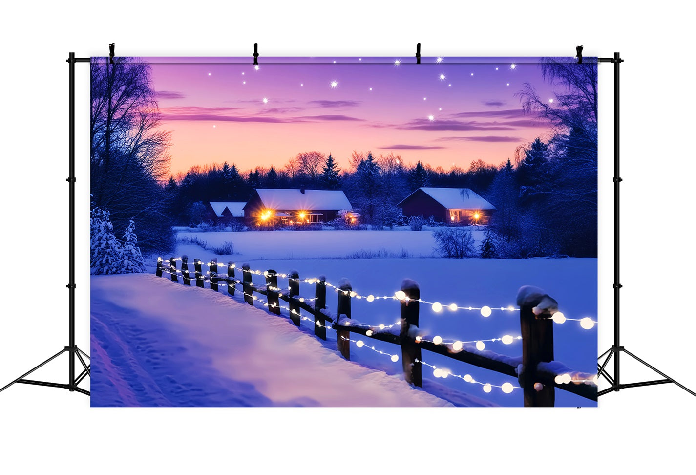 Winter Wonderland Backdrop Twilight Cottage Star Glow Winter Backdrops LXX510-88