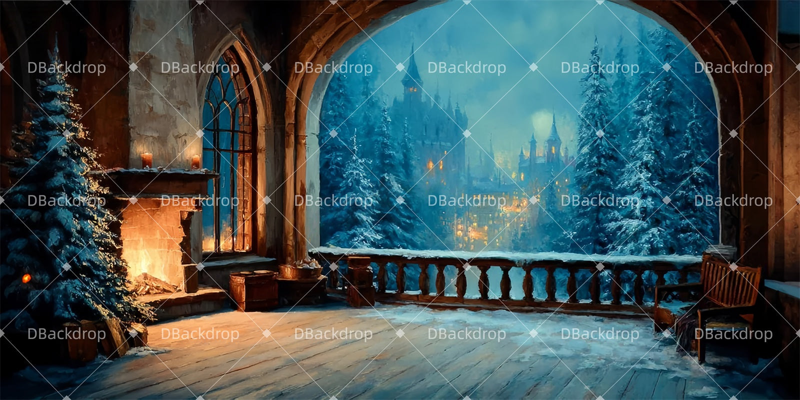 Theater Backdrop Snowy Balcony Night Dance Recital Backdrops LXX510-T41