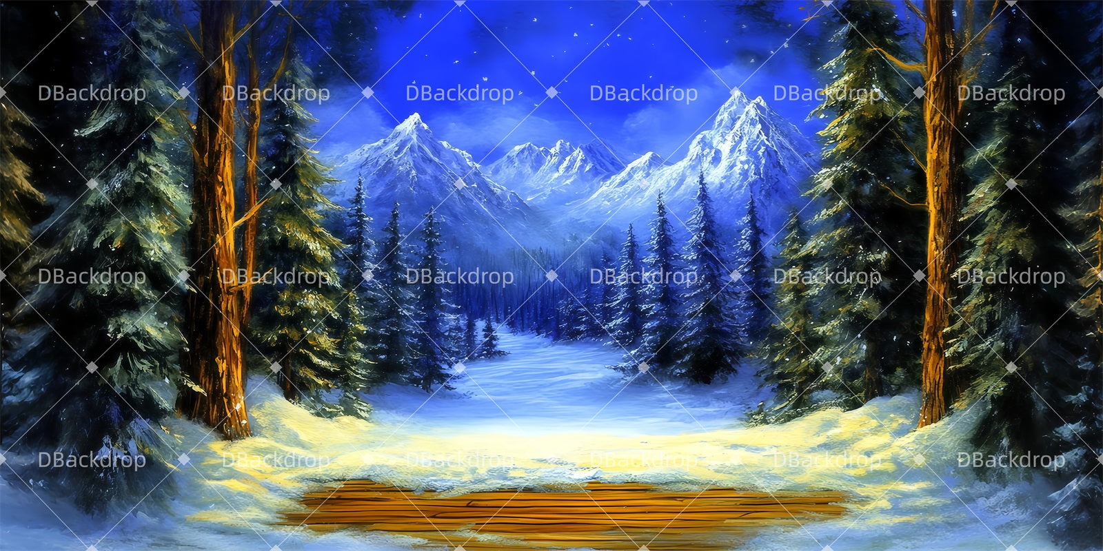 Forest Stage Backdrop Blue Winter Wonderland Christmas Stage Backdrops LXX511-T112