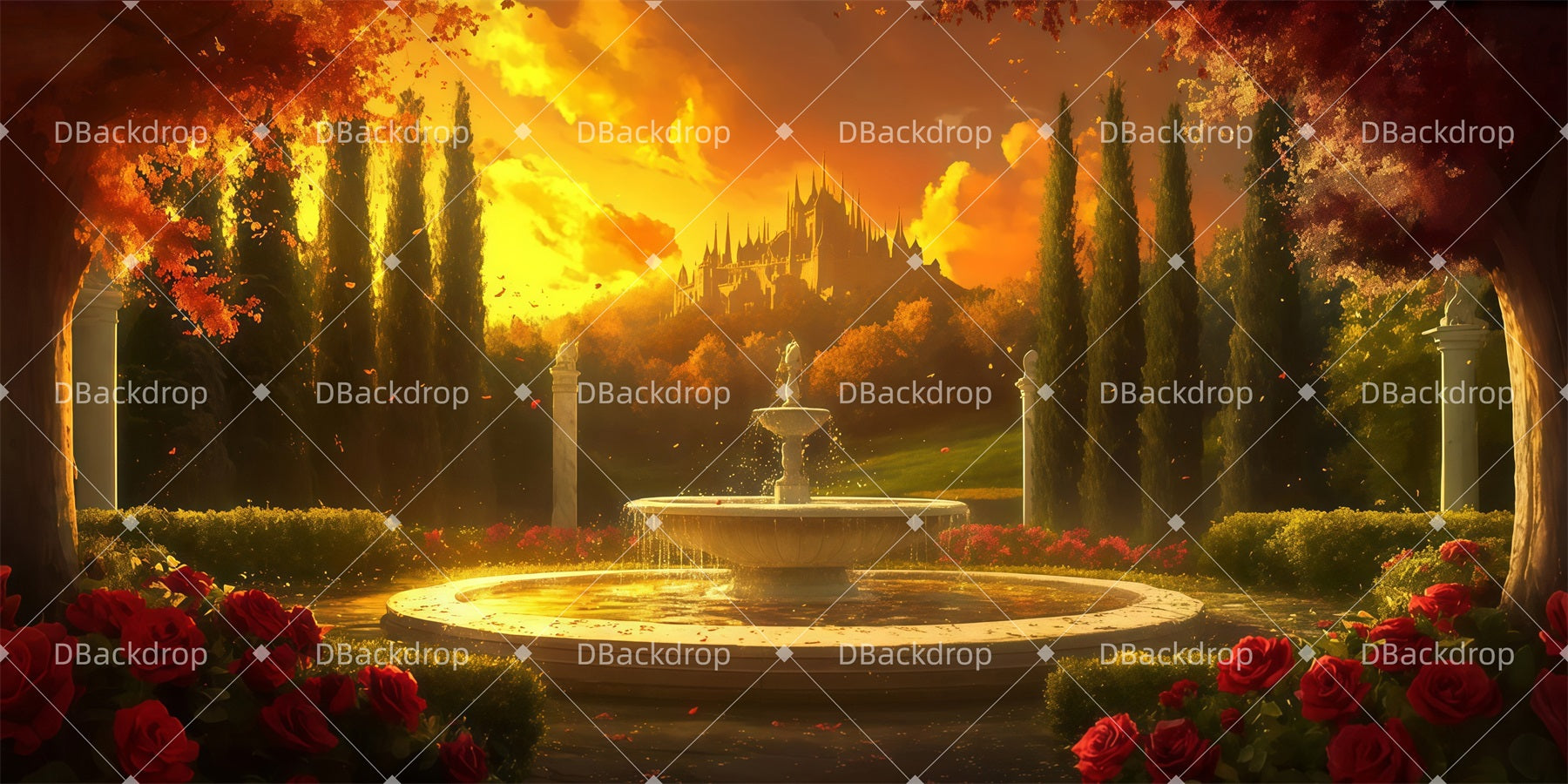 Scenic Backdrops Golden Castle Garden Theater Stage Backdrop LXX511-T117