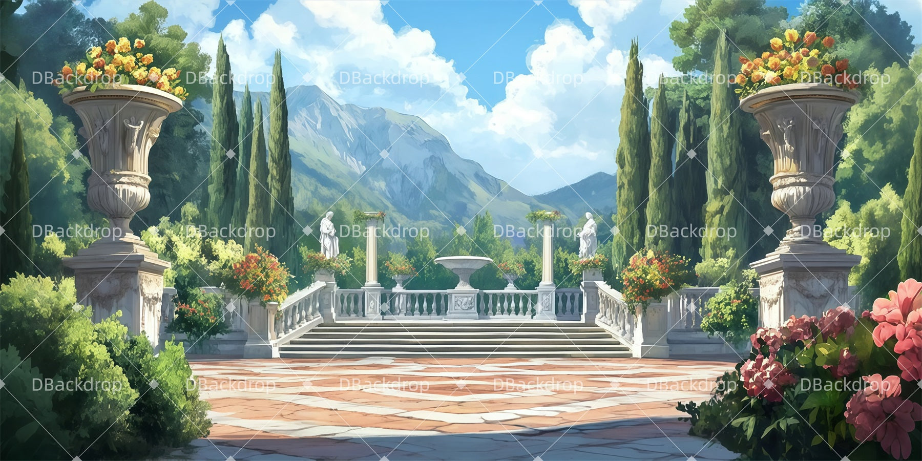 Professional Stage Backdrops Royal Garden Stairs Scenic Backdrops LXX511-T121