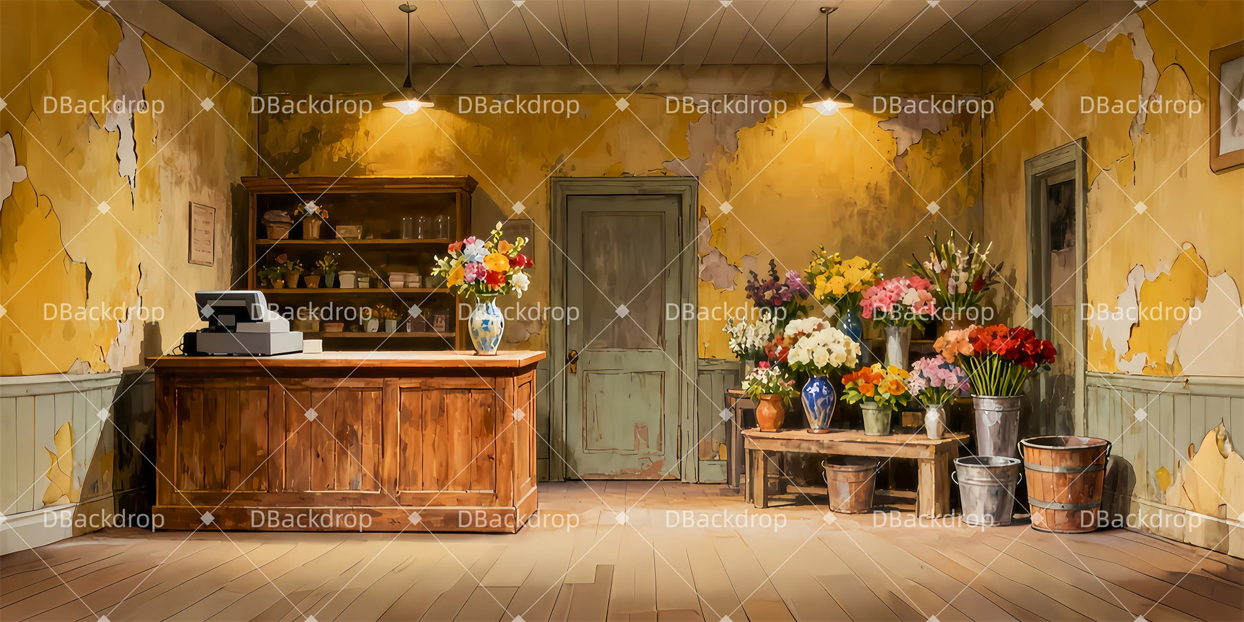 Performance Backdrops Vintage Flower Shop School Play Backdrops LXX511-T3