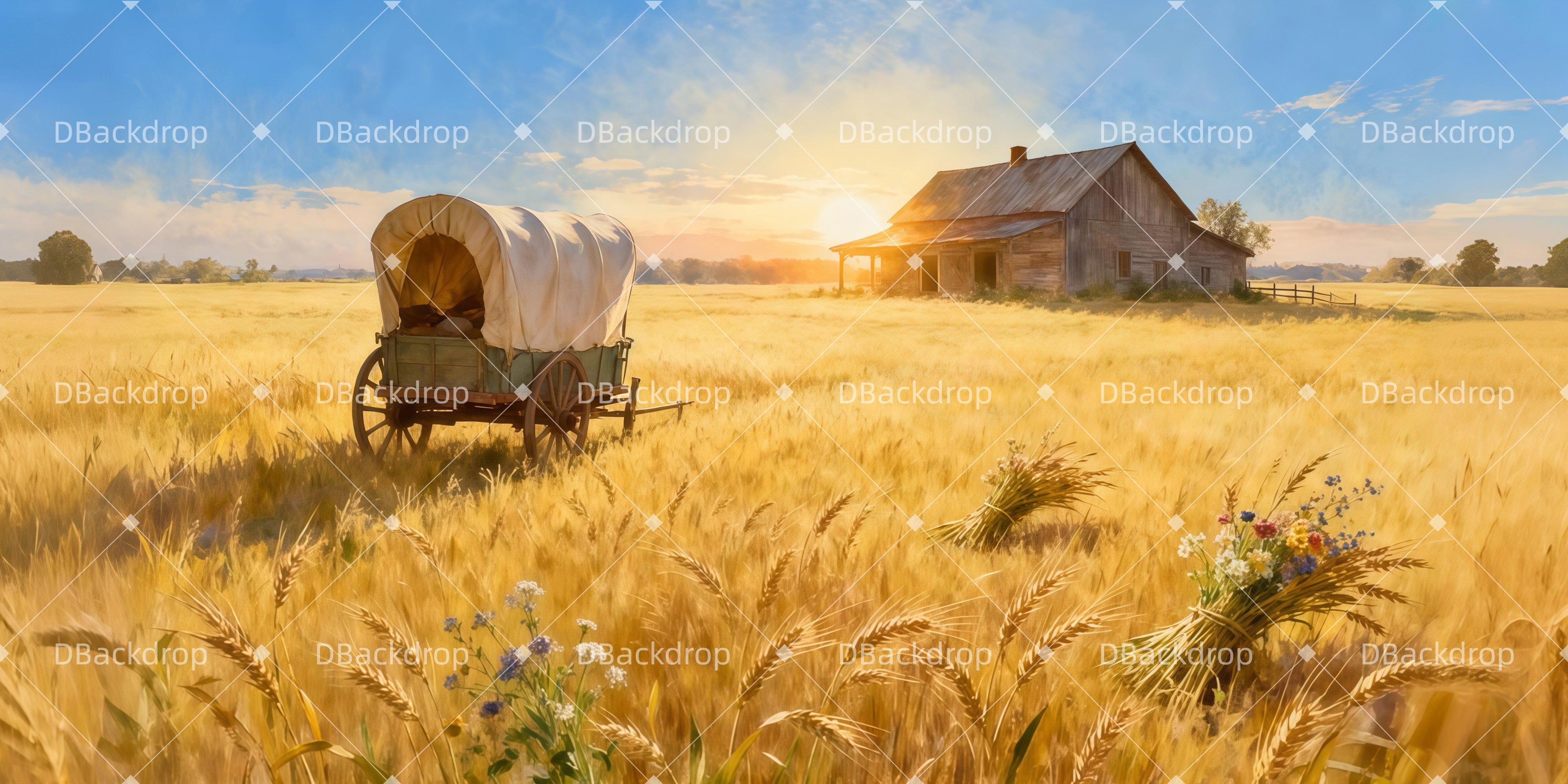 Theater Backdrop Farmhouse Sunrise Stage Scenery Backdrops LXX511-T34