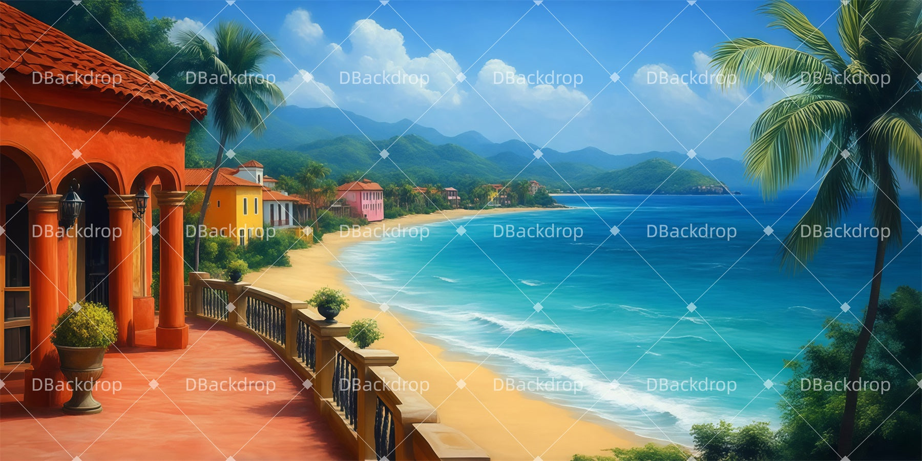 Stage Backdrop Tropical Bay Terrace Theater Backdrops For Sale LXX511-T58