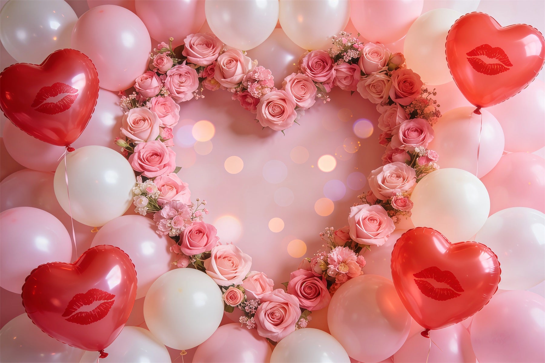 Heart Balloon Backdrop Blush Rose Heart Wreath Valentine Backdrop LXX512-159