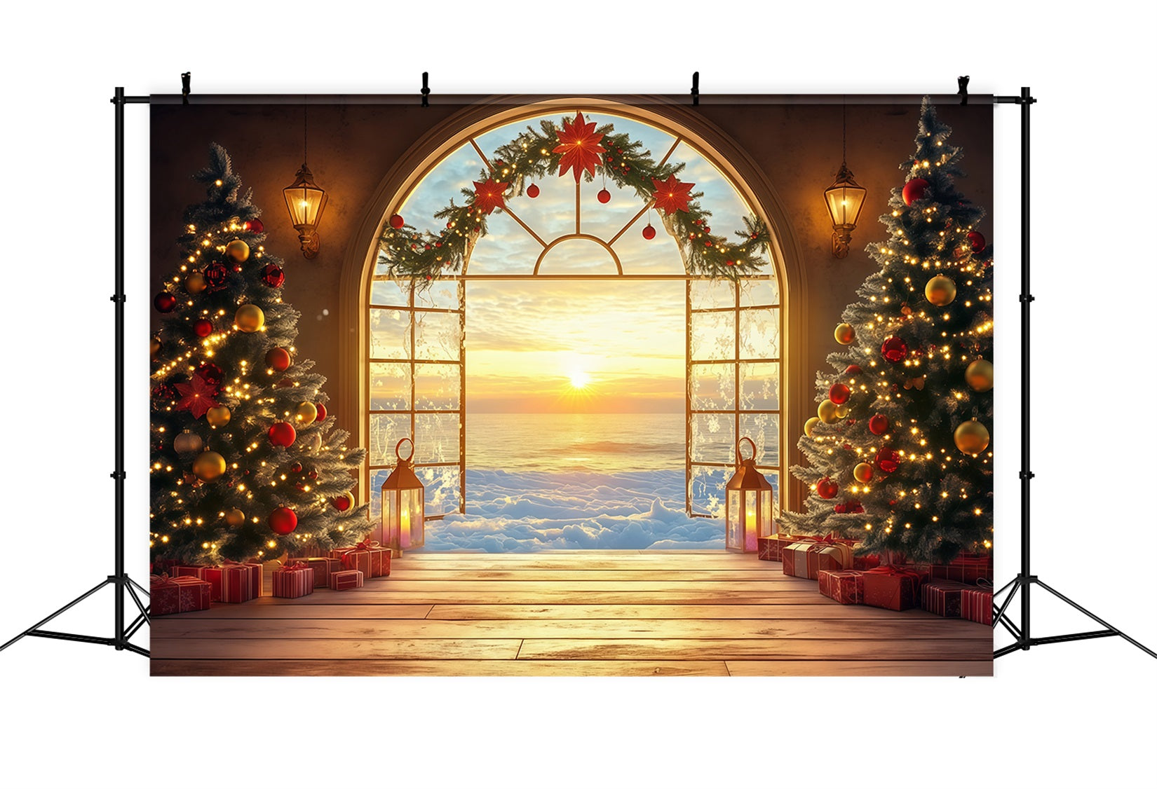 New Years Backdrops Festive Christmas Sunrise View Happy New Year Backdrop LXX512-16