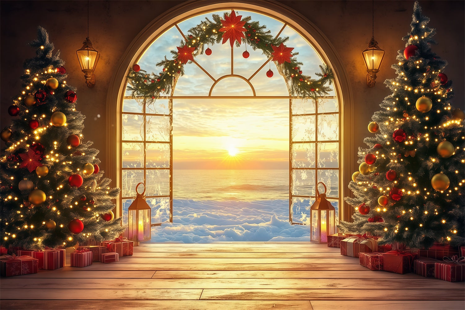 New Years Backdrops Festive Christmas Sunrise View Happy New Year Backdrop LXX512-16