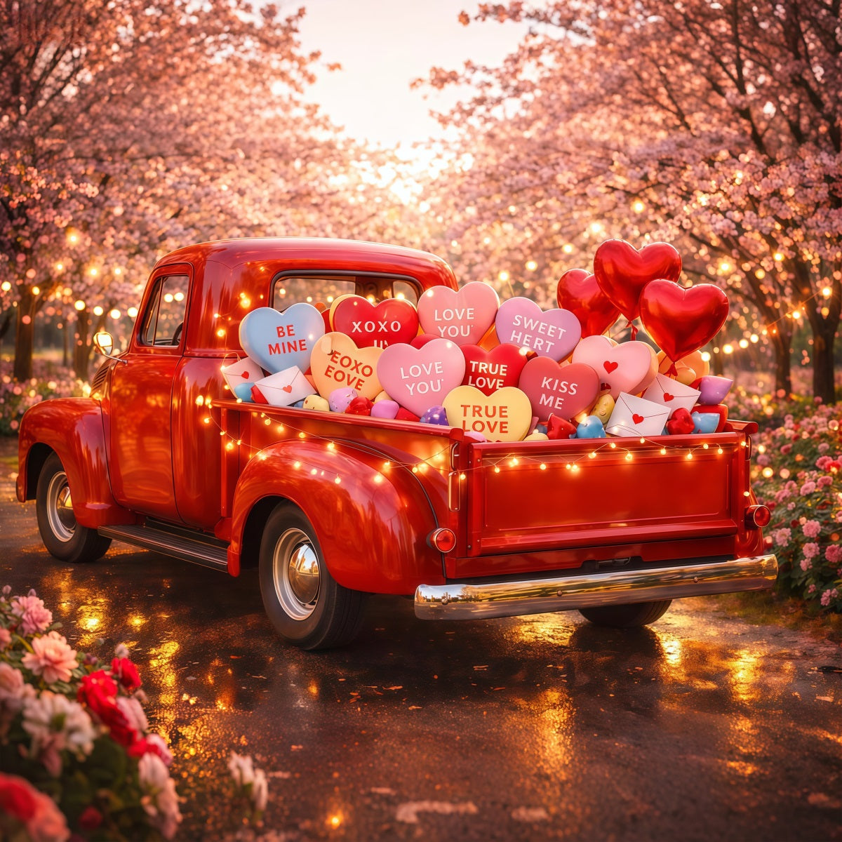 Valentine Backdrops Vintage Love Truck Candy Candy Hearts Backdrop LXX512-172