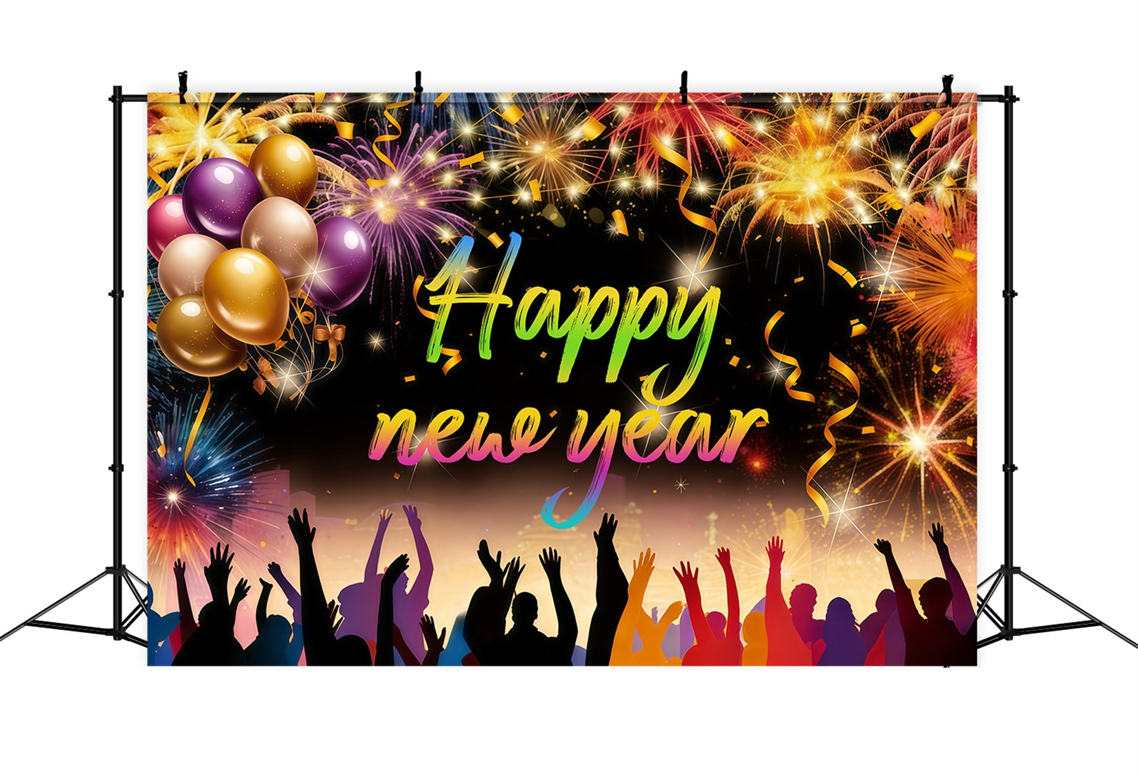 New Year Backdrop Ideas Fireworks Party Crowd New Years Eve Balloon Backdrop LXX512-18