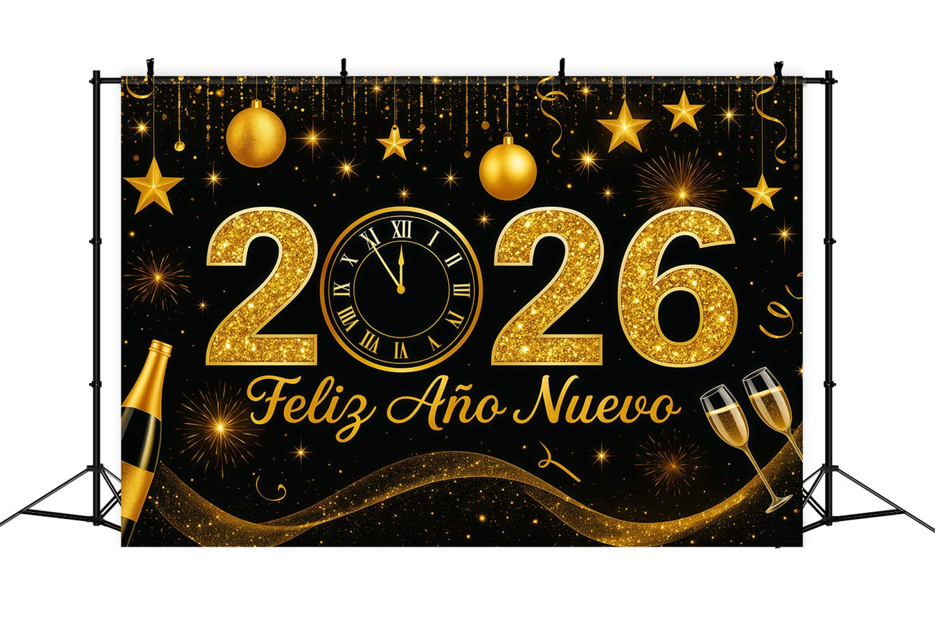 New Year's Backdrop Golden Glitter Countdown Champagne Sparkle Backdrop LXX512-20