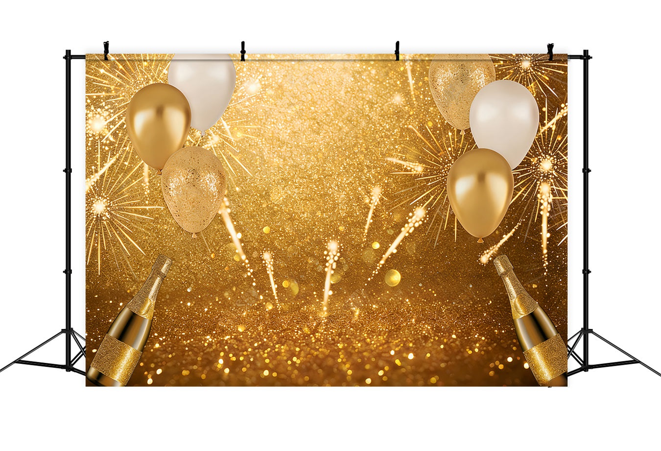Happy New Year Backdrop Balloons Fireworks Glamour Gold Glitter Backdrop LXX512-24