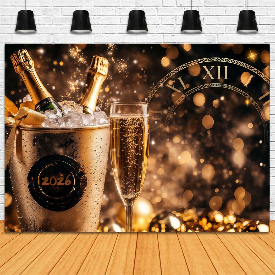 New Years Photo Backdrop Gold Sparkle Countdown Champagne Bottle Backdrop LXX512-3