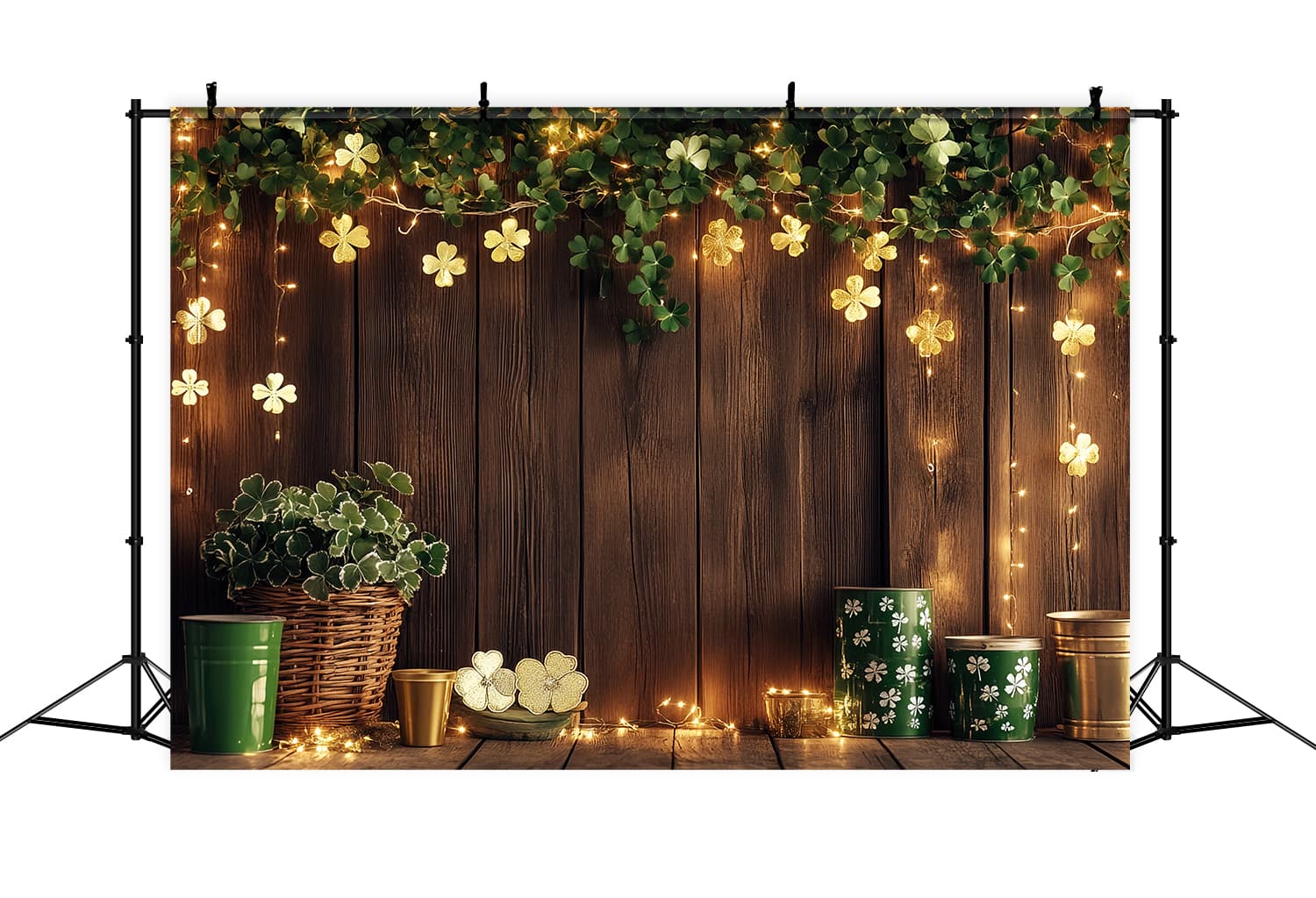 St Patrick's Backdrop Enchanted Clover String Lights Irish Photo Backdrops LXX512-33