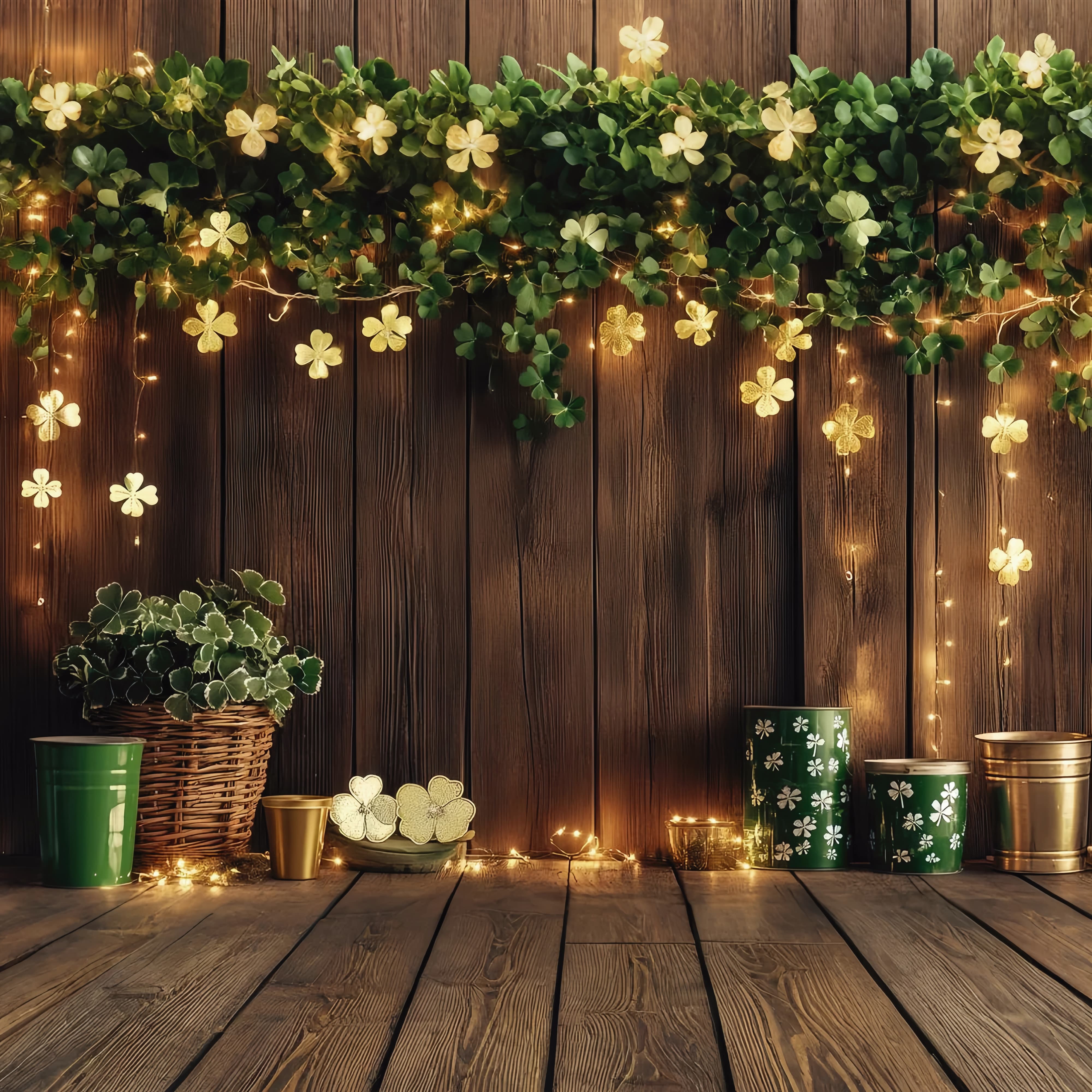 St Patricks Photo Backdrop Green Shamrock Decor Leprechaun Hats Irish Backdrop LXX512-39