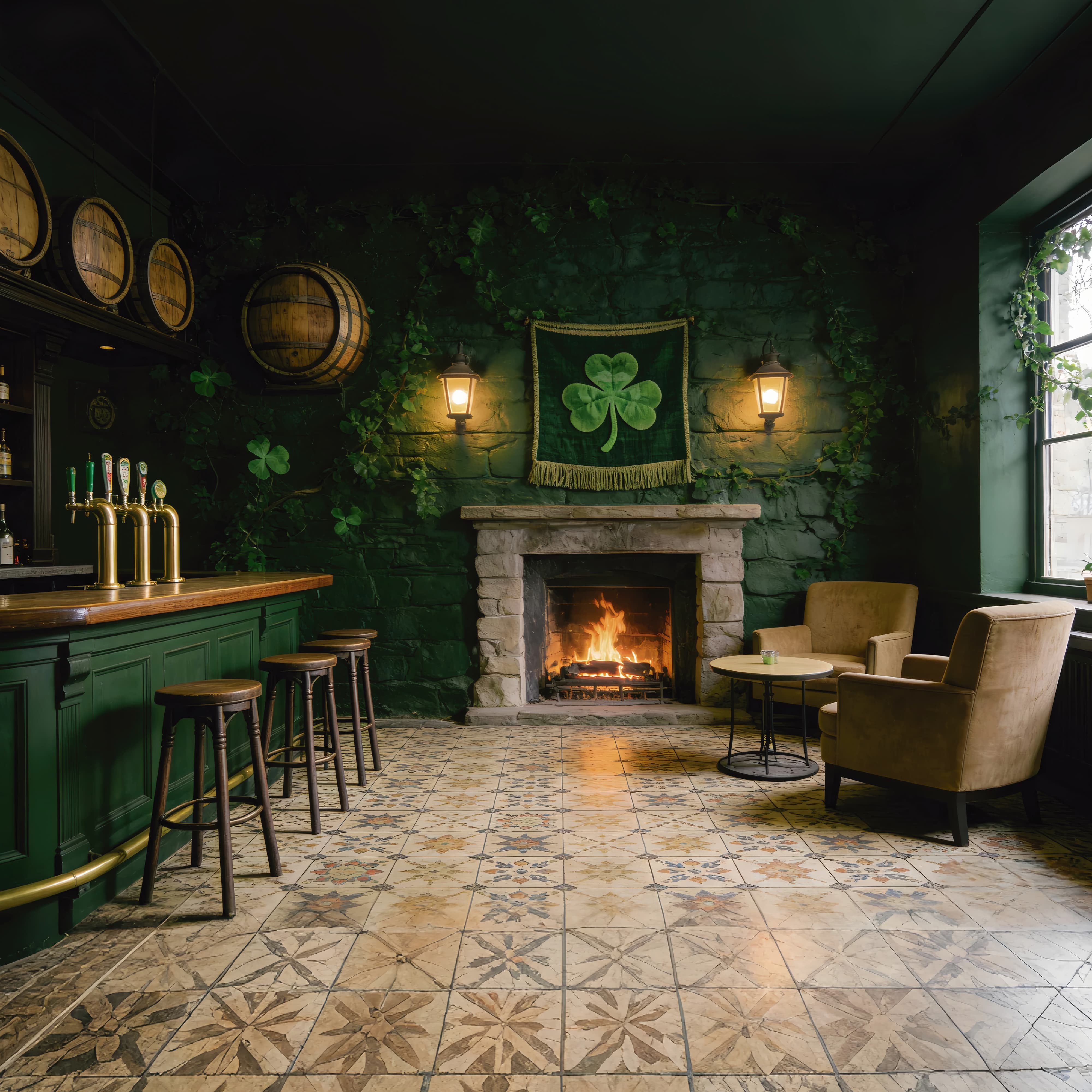 St Patrick's Day Backdrop Irish Pub Fireplace Interior St Patrick Backdrop LXX512-43