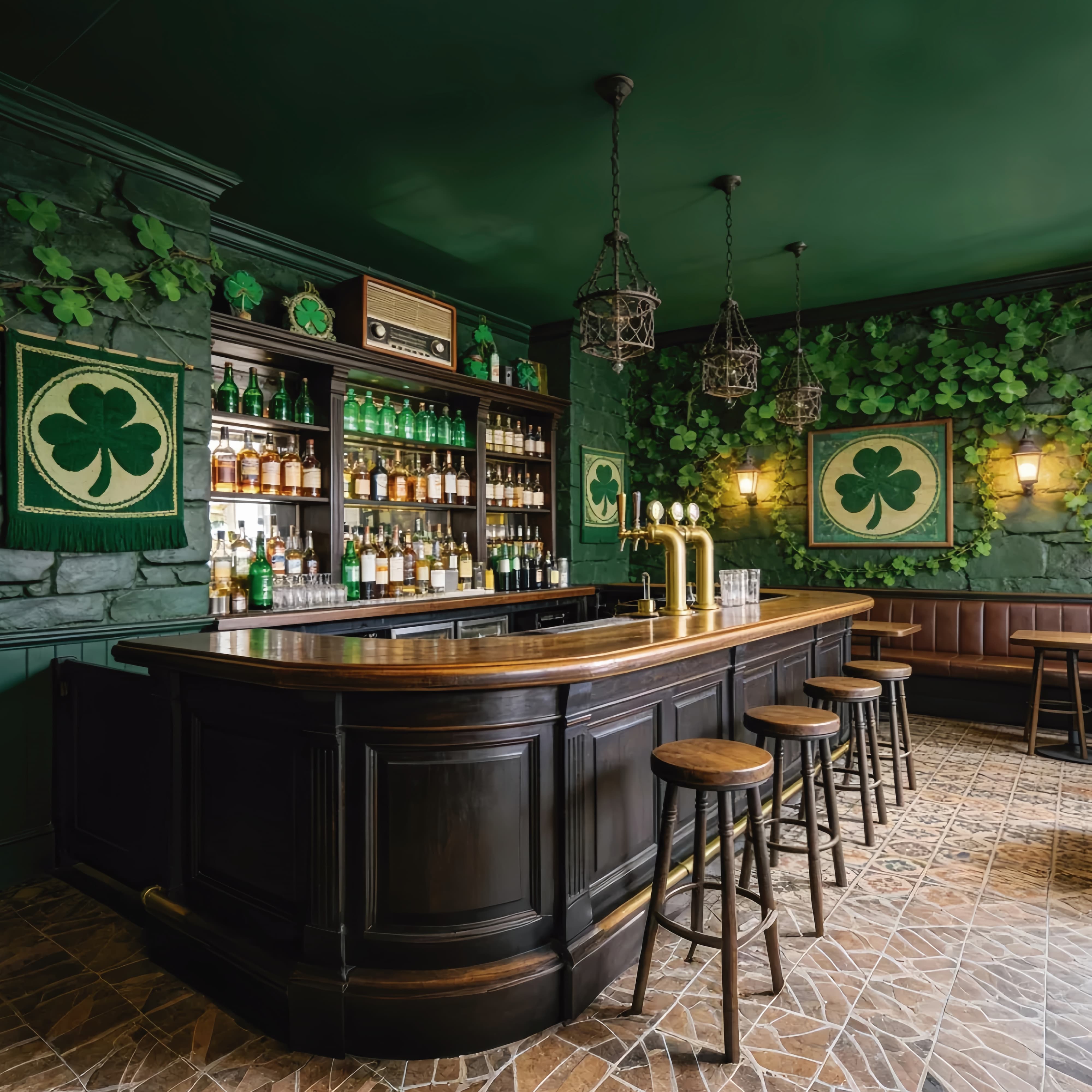 St Patricks Day Backdrop Emerald Clover Bar Counter Irish Backdrops LXX512-44