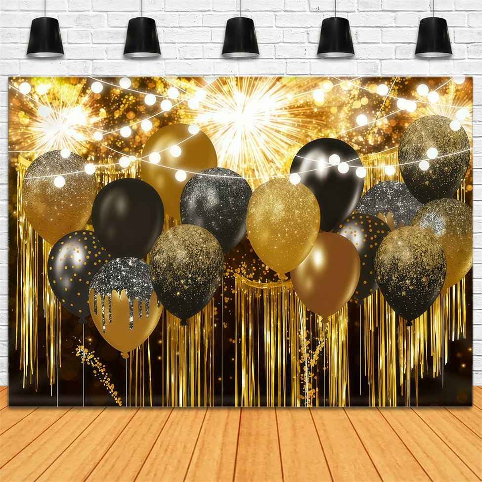 New Years Backdrop Gold Glitter Shimmer Bokeh New Year Balloon Backdrop LXX512-5