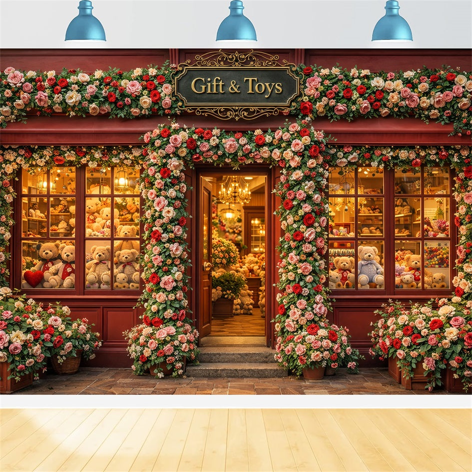 Teddy Bears Valentine Backdrop Floral Gift Shop Rose Romantic Backdrop LXX512-81