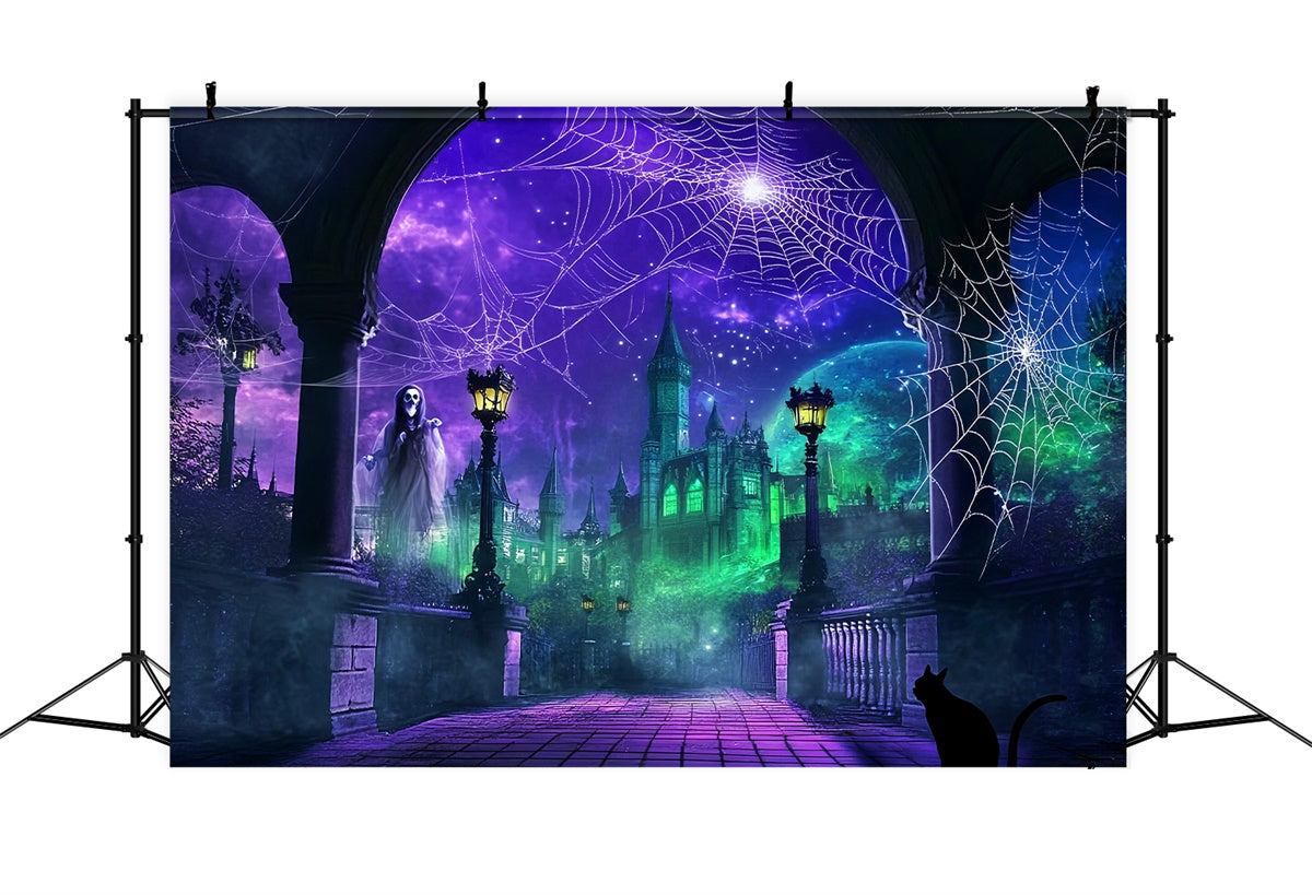 Halloween Photo Backdrop Enchanted Web Castle Backdrop LXX57-100