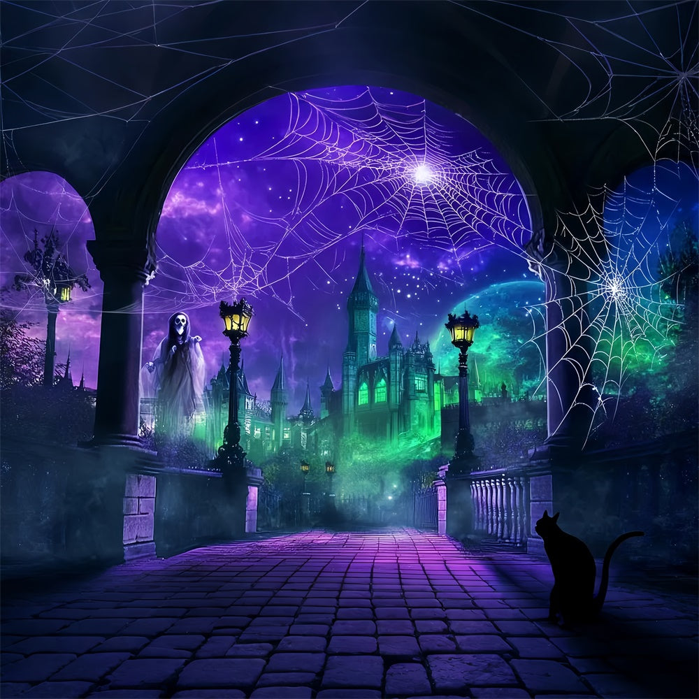 Halloween Photo Backdrop Enchanted Web Castle Backdrop LXX57-100