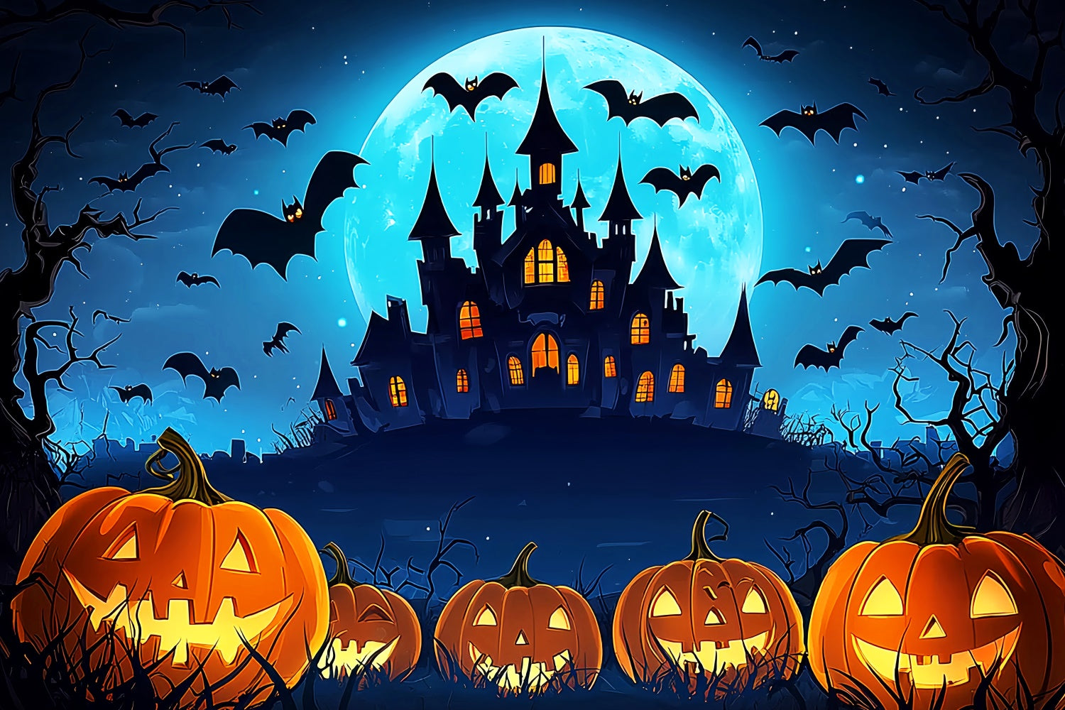 Halloween Backdrop Ideas Cartoon Haunted Castle Backdrop LXX57-102