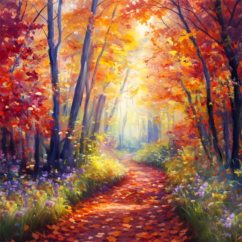 Autumn Forest Backdrop Golden Leaf Stroll Backdrop LXX57-118