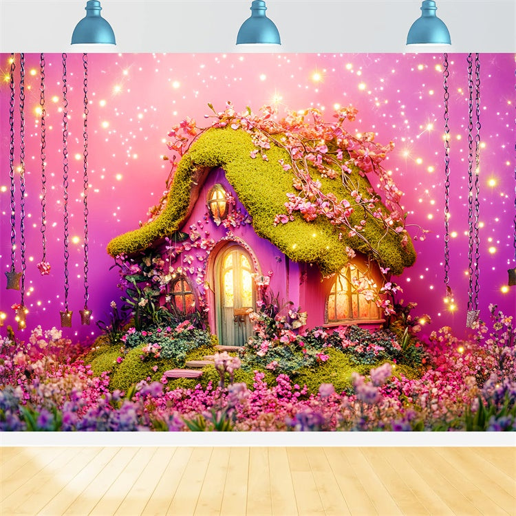 Fairytale Forest Backdrop Pink Meadow House Backdrop LXX57-126