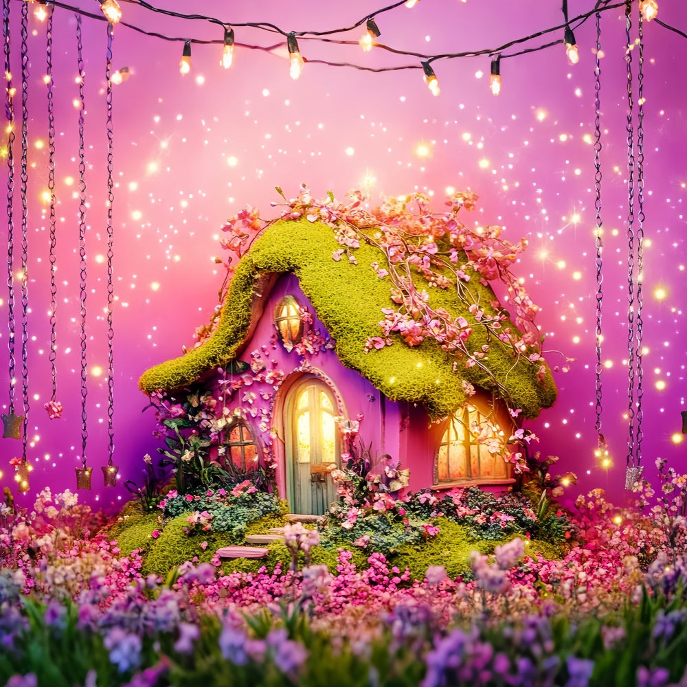 Fairytale Forest Backdrop Pink Meadow House Backdrop LXX57-126