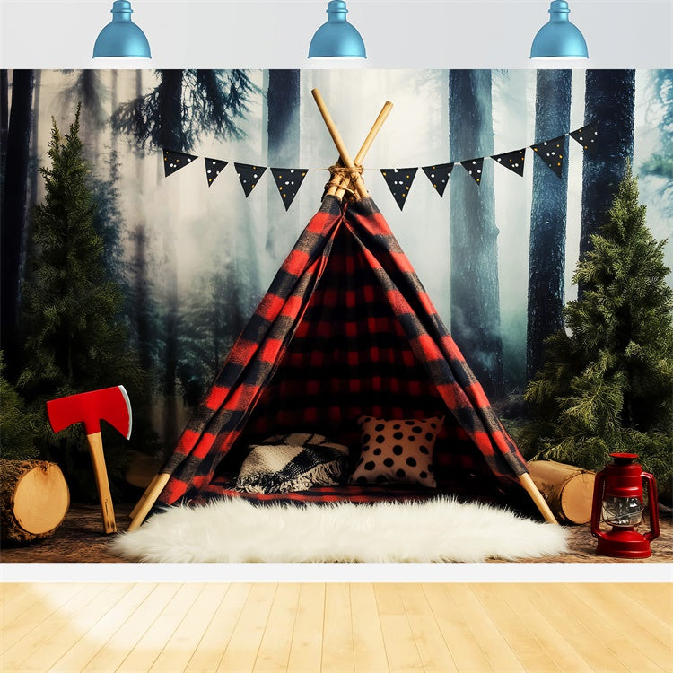 Woodland Forest Backdrop Rustic Camp Tent Backdrop LXX57-130