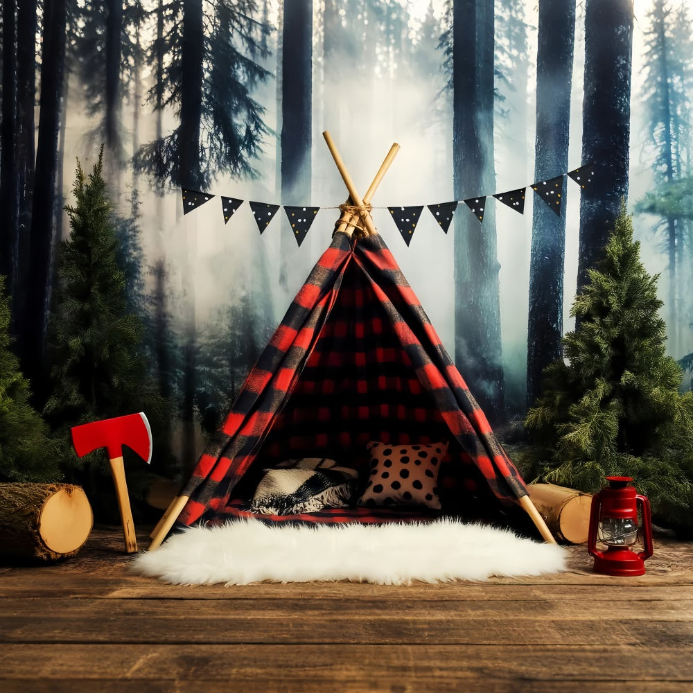 Woodland Forest Backdrop Rustic Camp Tent Backdrop LXX57-130