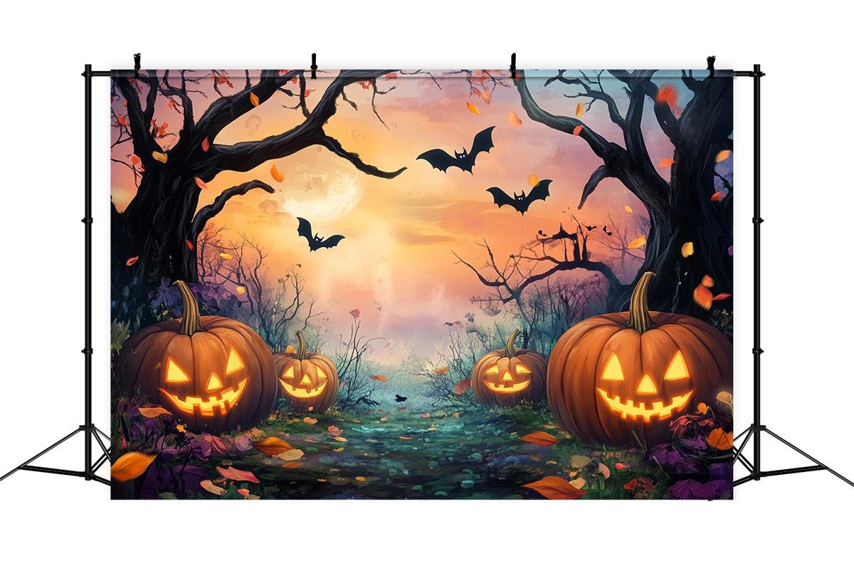 Halloween Forest Backdrop Moonlit Pumpkin Path Backdrop LXX57-143