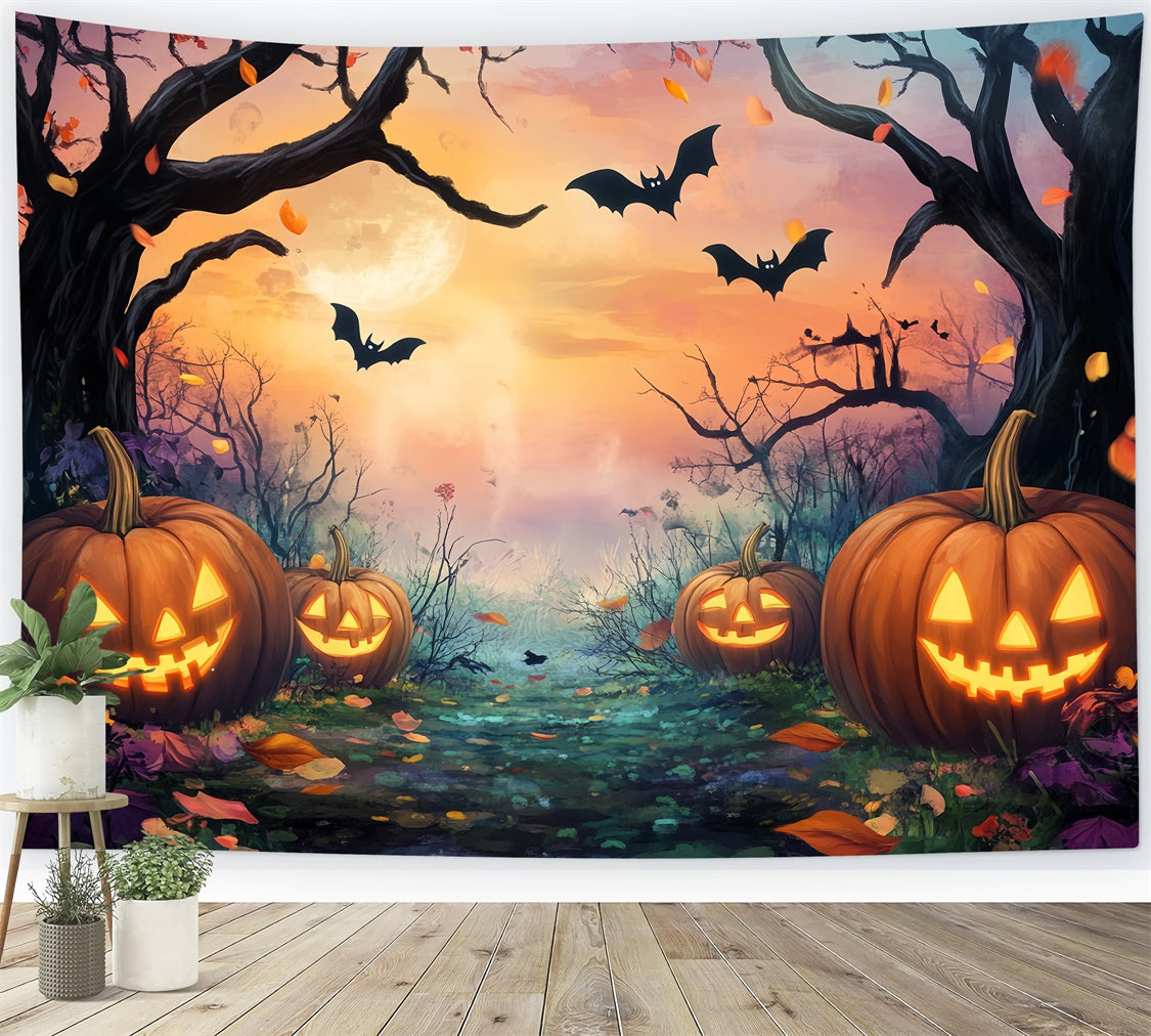 Halloween Forest Backdrop Moonlit Pumpkin Path Backdrop LXX57-143