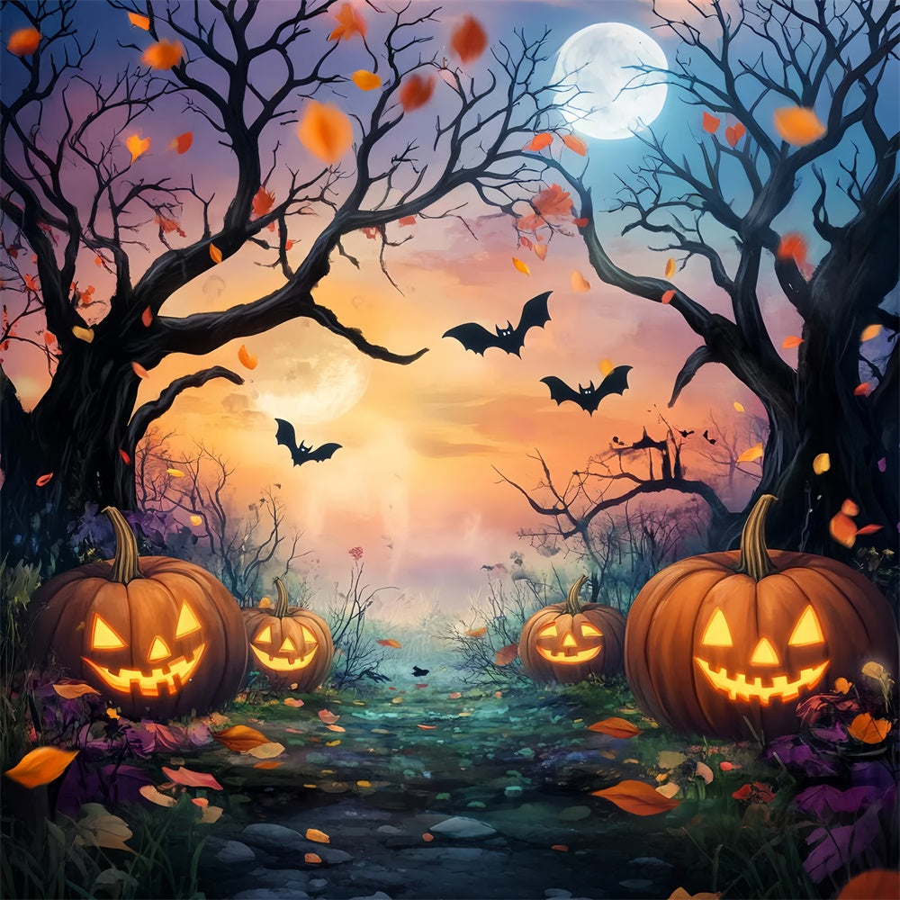Halloween Forest Backdrop Moonlit Pumpkin Path Backdrop LXX57-143