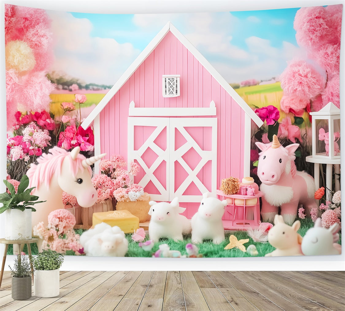 Fall Backdrop Pink Unicorn Farm Fantasy Backdrop LXX57-161