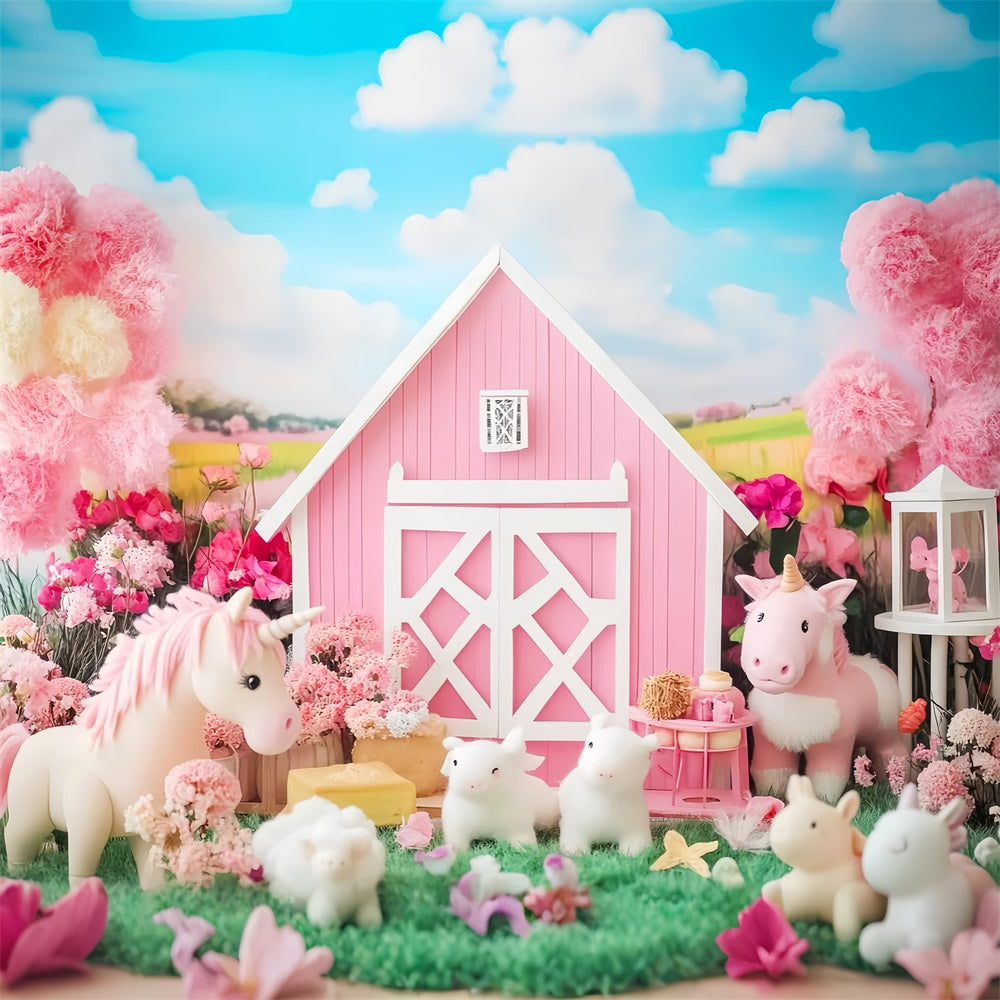 Fall Backdrop Pink Unicorn Farm Fantasy Backdrop LXX57-161