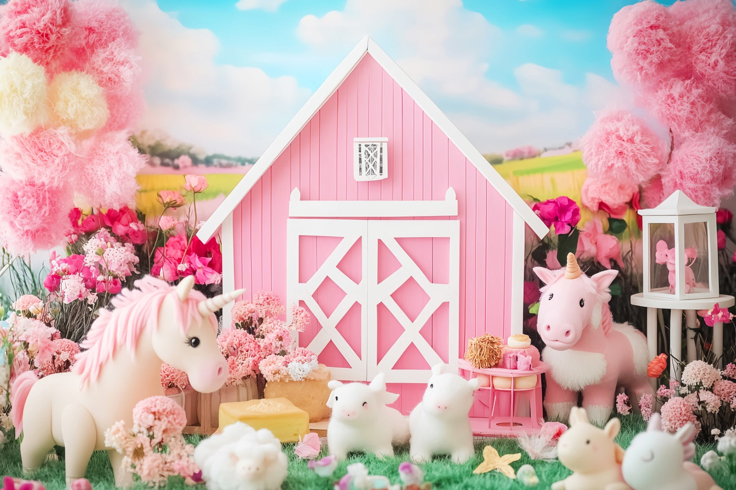 Fall Backdrop Pink Unicorn Farm Fantasy Backdrop LXX57-161
