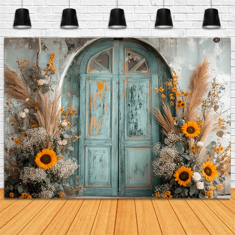 Vintage Photo Backdrop Shabby Sunflower Porch Backdrop LXX57-189