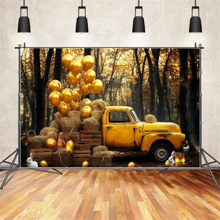 Vintage Backdrop Balloons Truck Fall Forest Backdrop LXX57-211