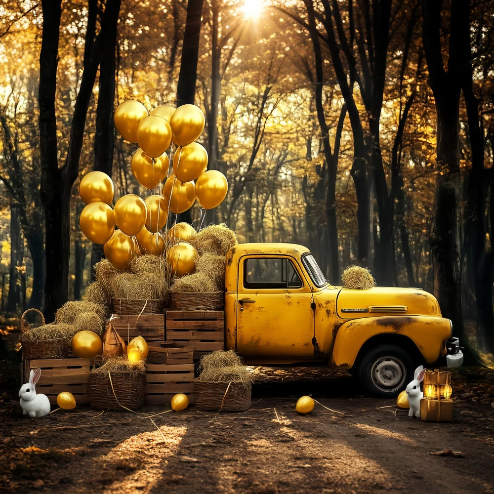 Vintage Backdrop Balloons Truck Fall Forest Backdrop LXX57-211