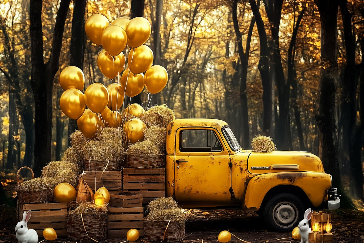 Vintage Backdrop Balloons Truck Fall Forest Backdrop LXX57-211