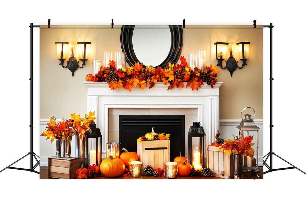 Thanksgiving Photo Backdrop Cozy Harvest Mantel Backdrop LXX57-334