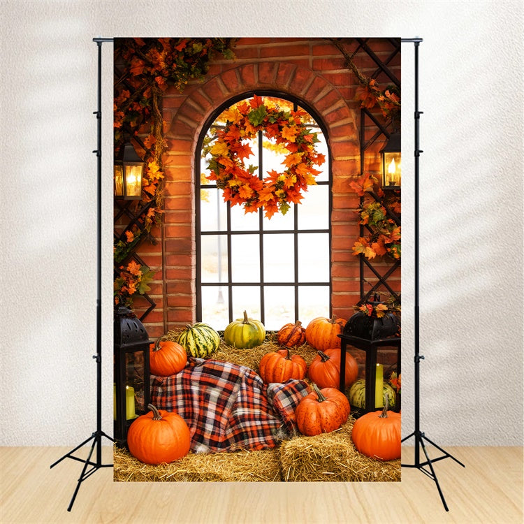 Thanksgiving Photo Backdrops Lantern Wreath Cozy Backdrop LXX57-356