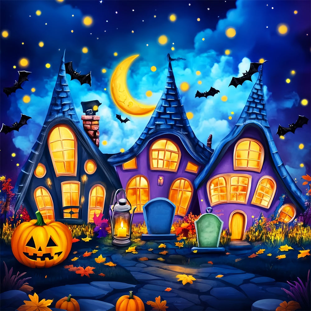 Haunted House Backdrop Cartoon Creepy Cottage Backdrop LXX57-71