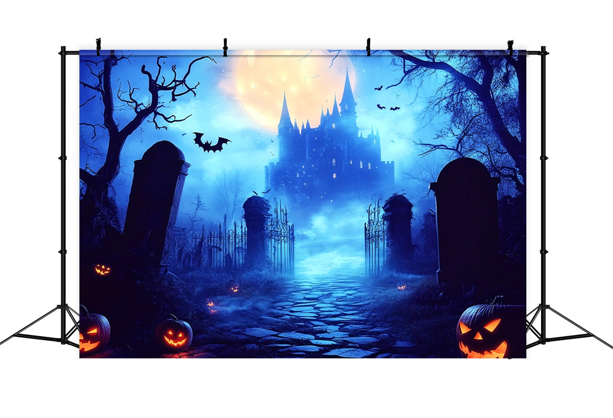 Halloween Moon Backdrop Moonlit Castle Graveyard Backdrop LXX57-99