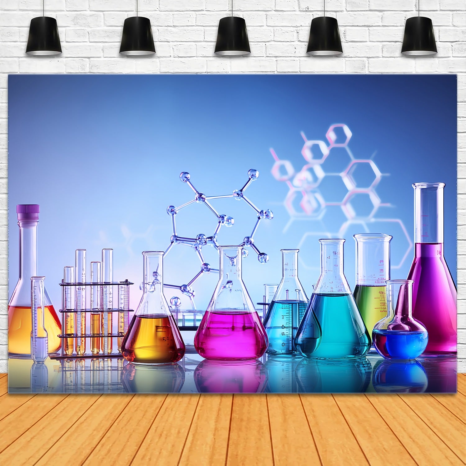 Chemistry Backdrop Colorful Chemistry Flasks Molecular Structure Back To School Backdrop LXX58-103