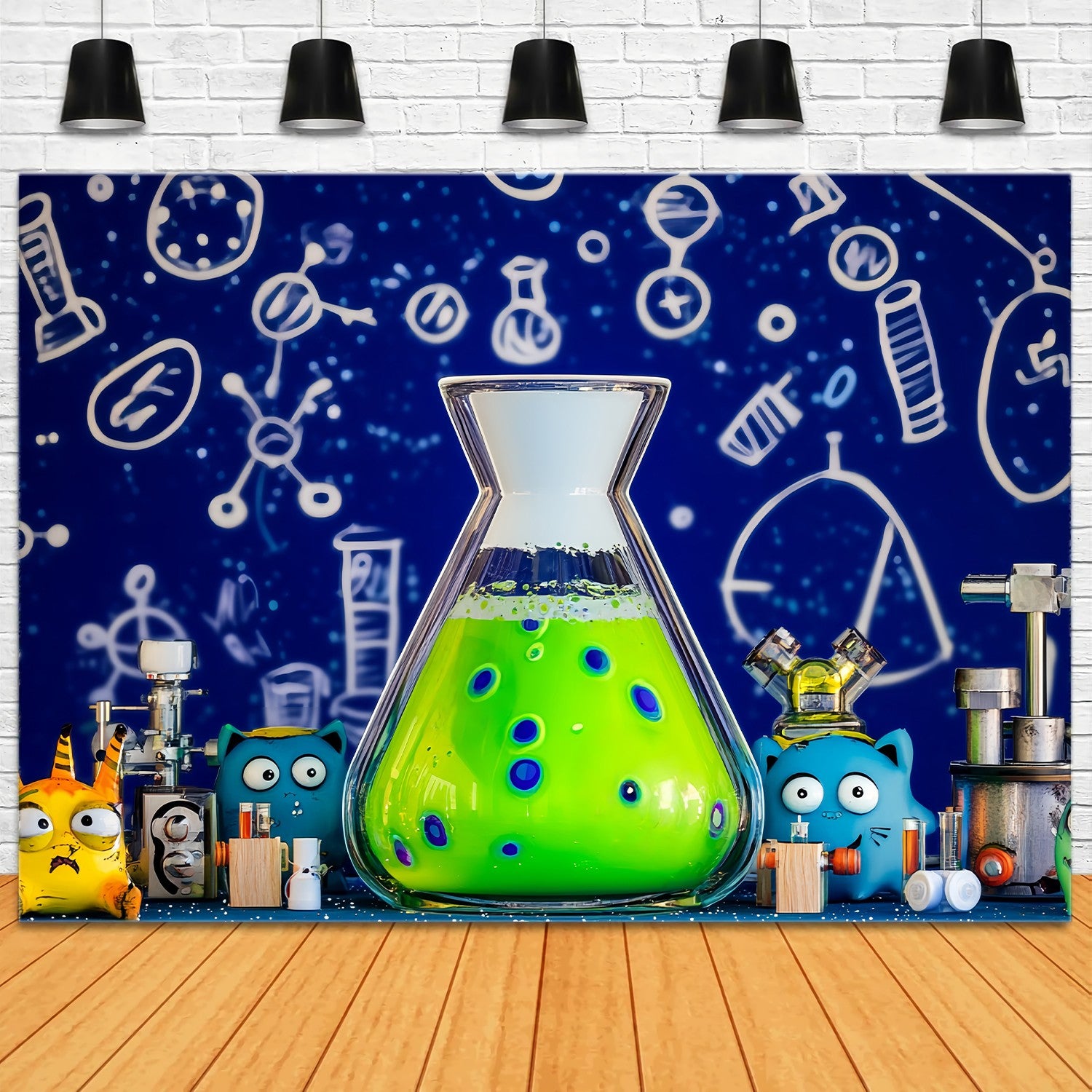 Chemistry Backdrop Cartoon Monster Science Experiment Setup Back To School Backdrops LXX58-107
