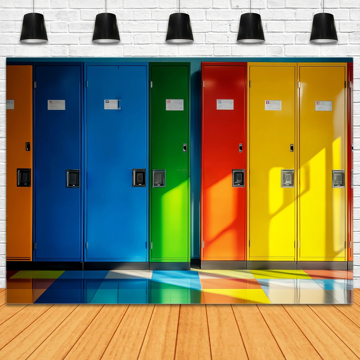 School Locker Backdrop Rainbow Color School Locker Row Back To School Backdrops LXX58-110