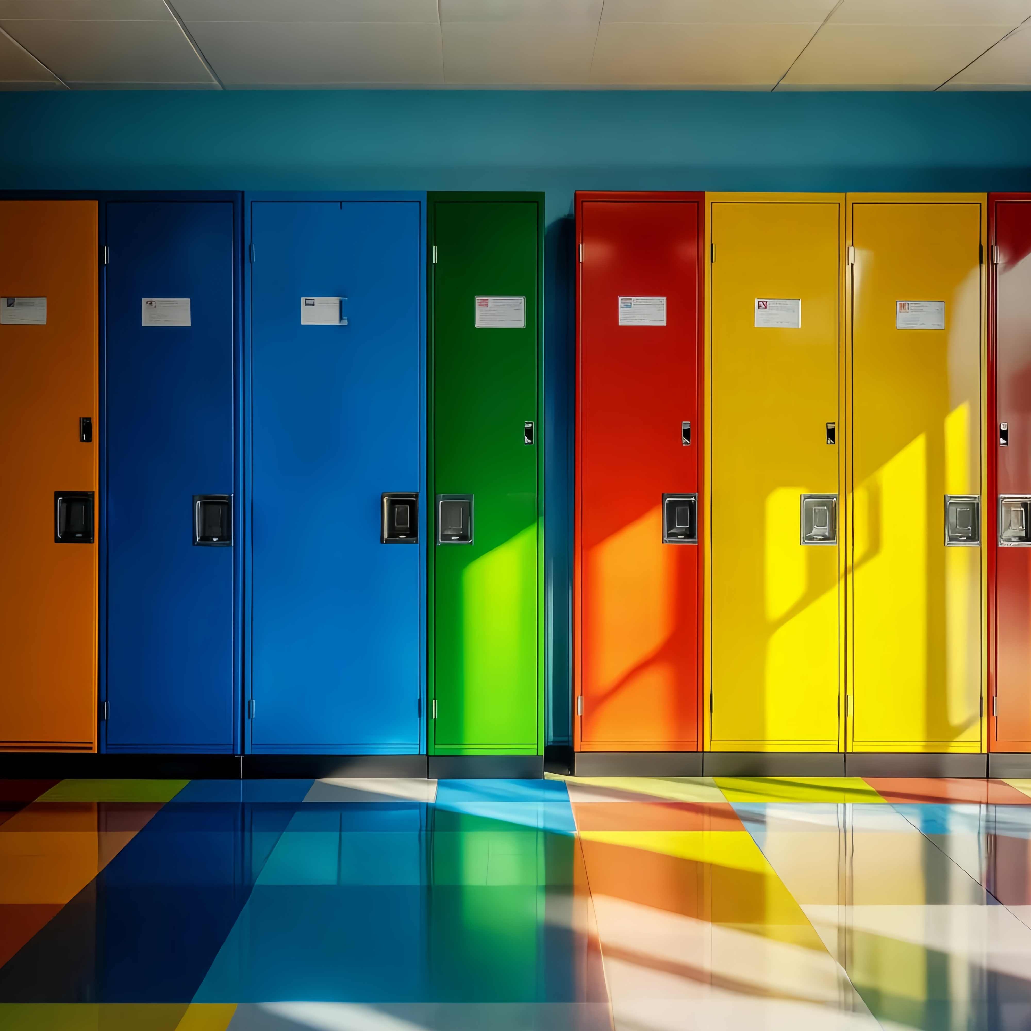 School Locker Backdrop Rainbow Color School Locker Row Back To School Backdrops LXX58-110